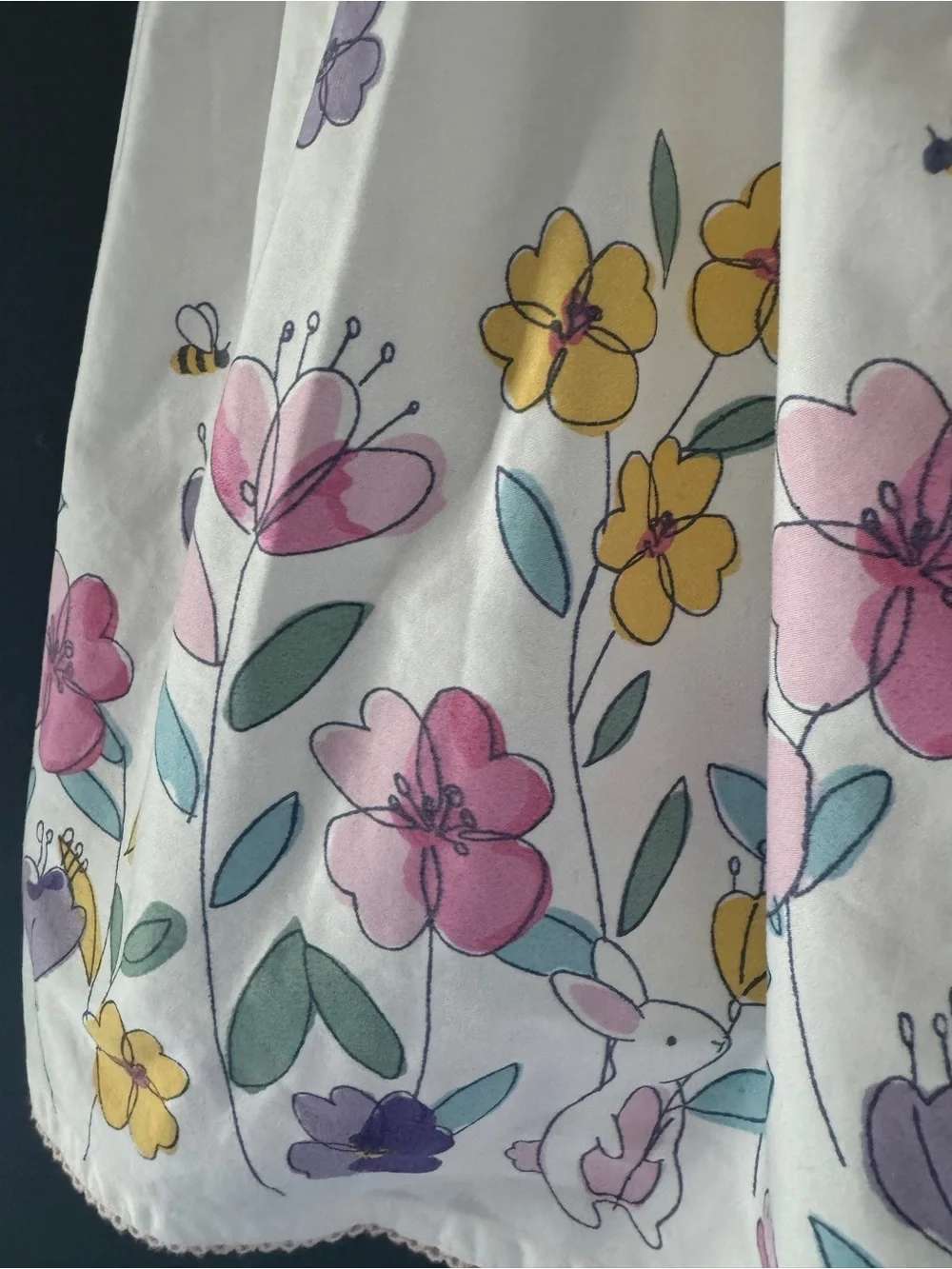 JoJo Maman Bebe White Sundress with Pink, Purple & Yellow Floral Border